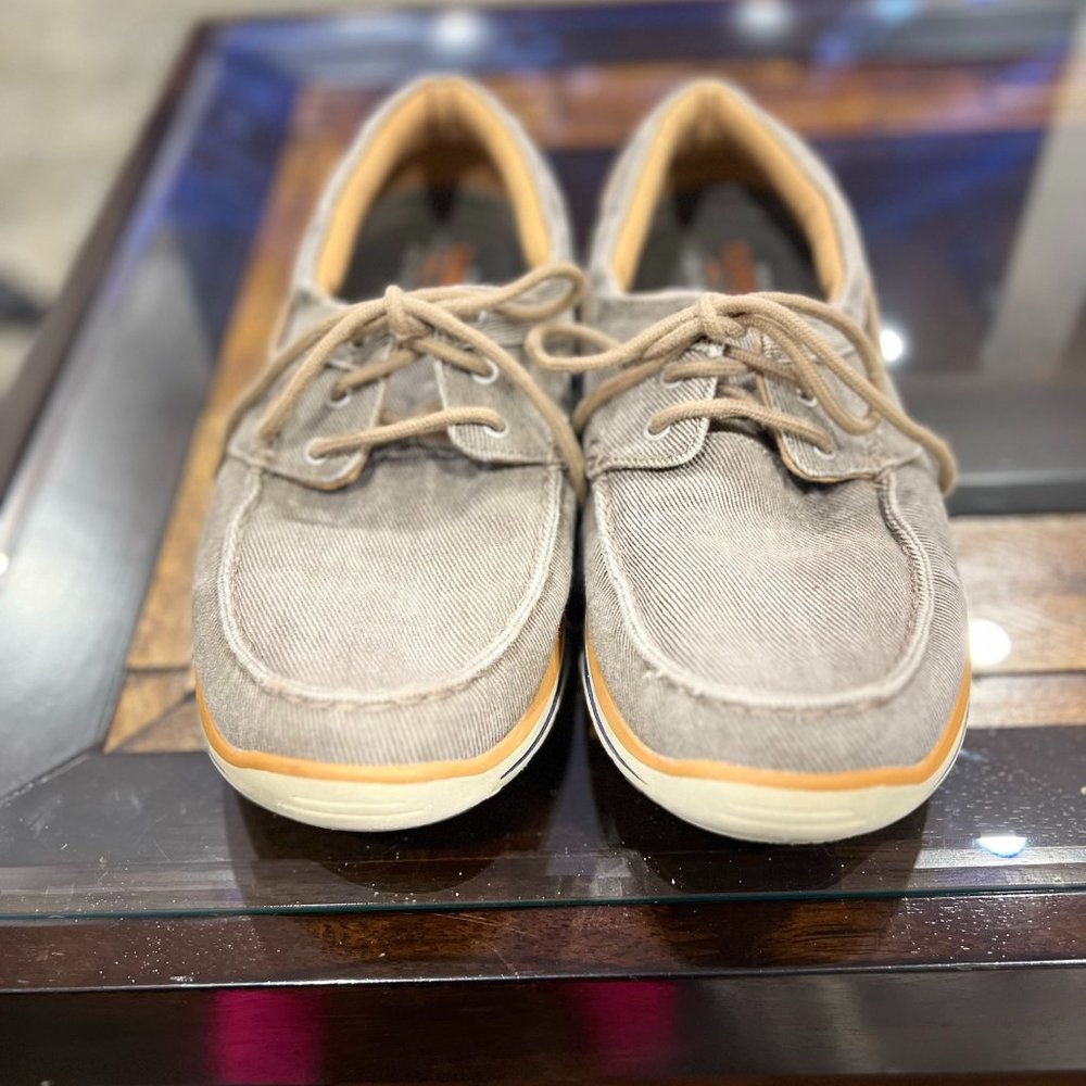 Skechers Horizon Boat Shoe Mens 9 Canvas 3 Eye Oxford Light Brown Memory Foam